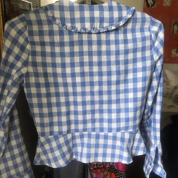 Reformation Linen Blue and White Pebblem fitted Top. Gorgeous! Tags still on! - Picture 2 of 4